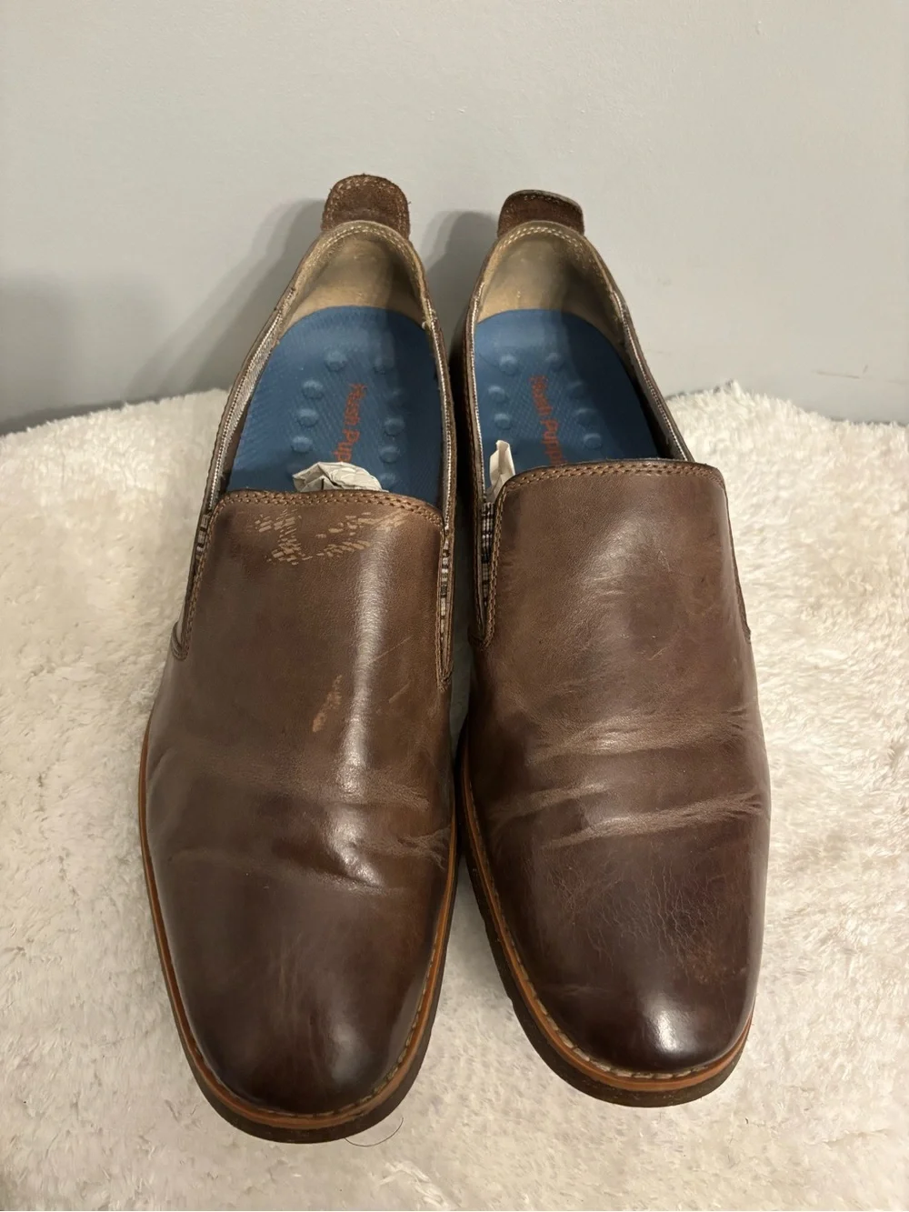 Hush Puppies Men's Brown Leather Slip-On Loafers with Blue Insoles